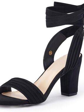 Women's Navy Ankle-Tie Block Heels